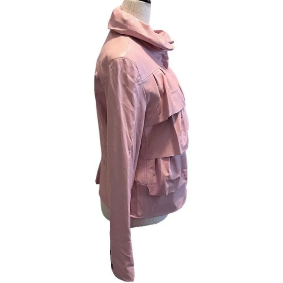 Tribal Faux Leather Jacket Blazer Ruffles Full Zip Front Womens Pink Size 6 - Picture 2 of 10